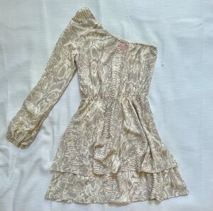 MAAJI One Shoulder Tan Snake Print Dress Sz Sm New